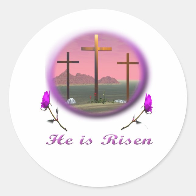 Adesivo Redondo 3 Cruzes cor-de-rosa presentes cristãos (Frente)