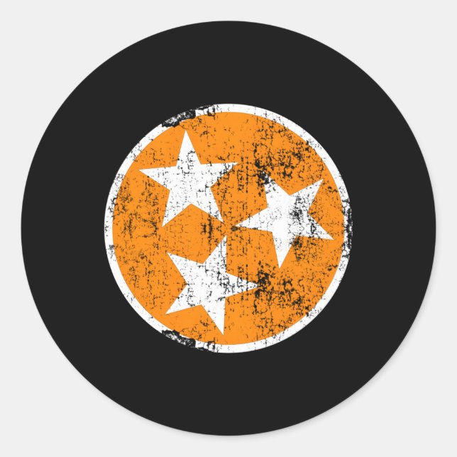 Adesivo Redondo 3 Estrelas Tn Laranja E Ruas Brancas Do Tennessee (Frente)