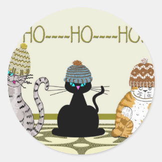 Adesivo Redondo 3 Gatos Com Chapéu De Natal