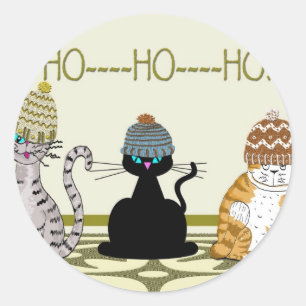 Adesivo Redondo 3 gatos com Natal dos chapéus