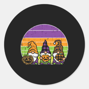 Adesivo Redondo 3 Gnomos da Xadrez-leopardo Pumpkin Retro Hallowee