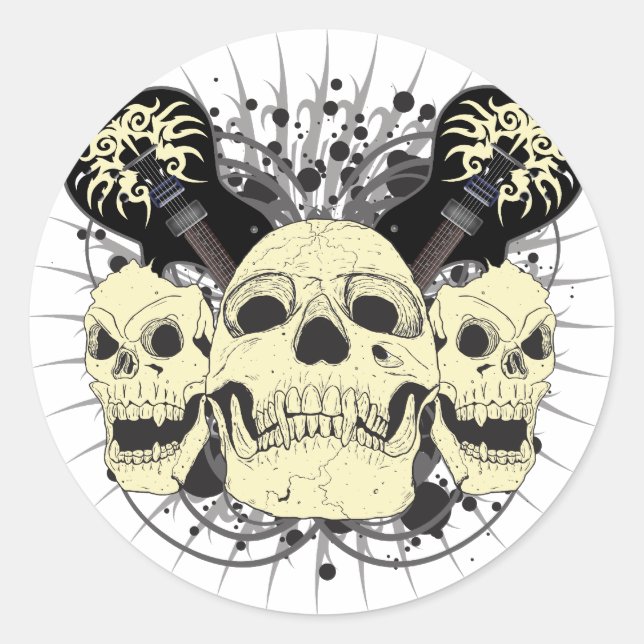 Adesivo Redondo 3 Guitarras do crânio (Frente)