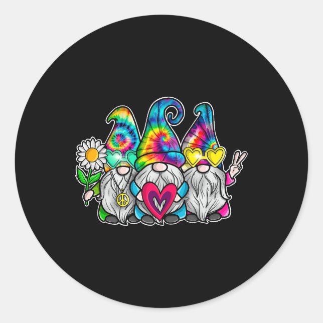 Adesivo Redondo 3 HIPPIE GNOMES Groovy Retro Tie Dye Peace Lov (Frente)