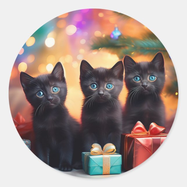 Adesivo Redondo 3 Jovens Black Eyed Black Kittens Cena de Natal (Frente)