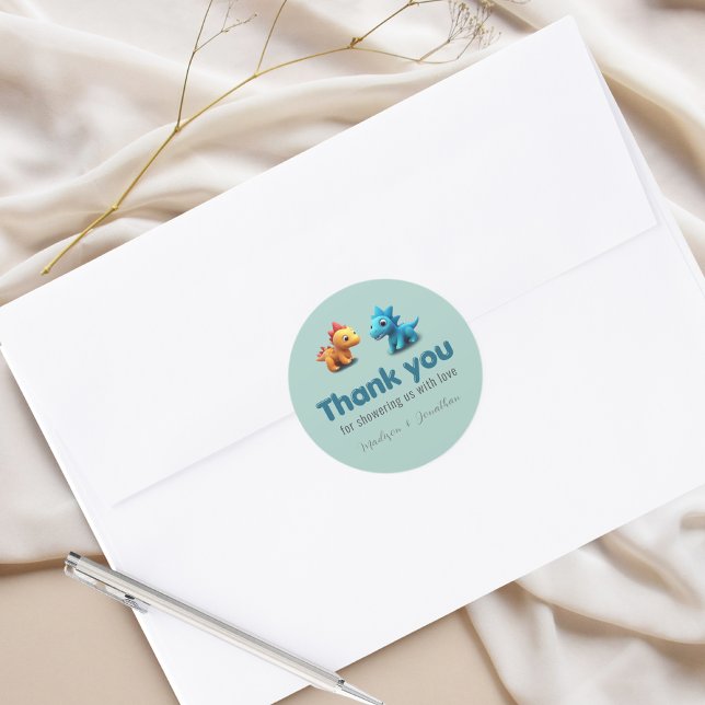 Adesivo Redondo 3d Dino dinossauro bebê chá obrigado (Criador carregado)