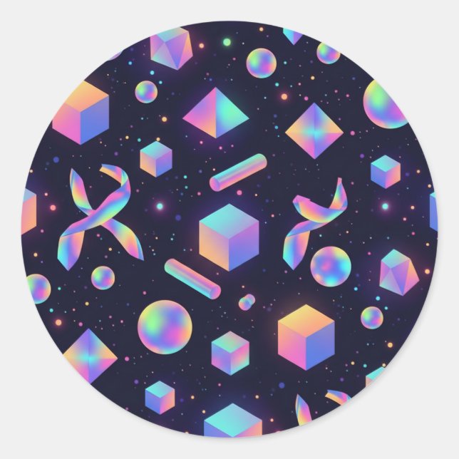 Adesivo Redondo 3D Holographic Iridescent Geometric Sticker (Frente)