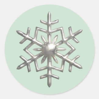 Adesivo Redondo 3d Silver Snowflake Green Christmas