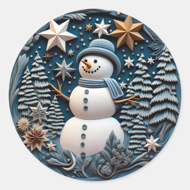 Adesivo Redondo 3D Snowman Natal (Frente)