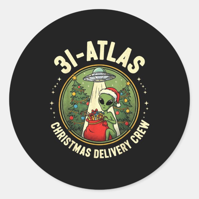 Adesivo Redondo 3i_atlas Christmas Delivery Crew Alien Santa Space (Frente)