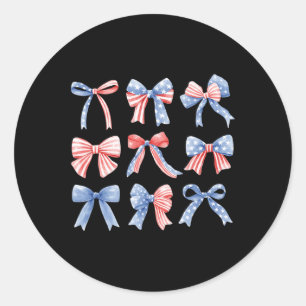 Adesivo Redondo 4ª Patriótica Coquette Girly Girl American Flag Bo