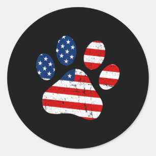 Adesivo Redondo 4º De Julho Cachorro Paw Usa Bandeira Americana In
