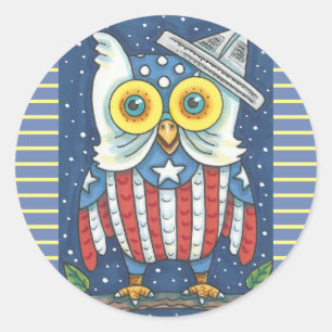 Adesivo Redondo 4º DE JULHO DOS AMERICANOS HOOT OWL STICKERS Rnd *