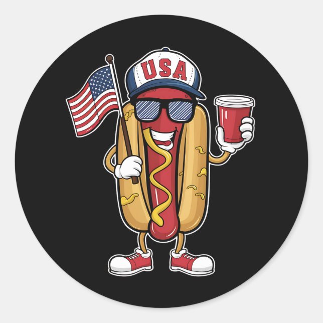 Adesivo Redondo 4º de julho Hotdog Funny Patriotic USA Flag (Frente)