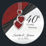 Adesivo Redondo 40º Aniversário do Casamento Ruby<br><div class="desc">Adesivos. Round Labels em um design de 40º, 52º ou 80 Ruby Wedding Anniversário, uma maneira perfeita de embelezar seus produtos de uma forma única. Esta design funciona bem para aniversários ou qualquer outro tipo de ocasião ou evento, simplesmente mudando a redação. ⭐ Este produto é 100% personalizável. Gráficos e/ou...</div>