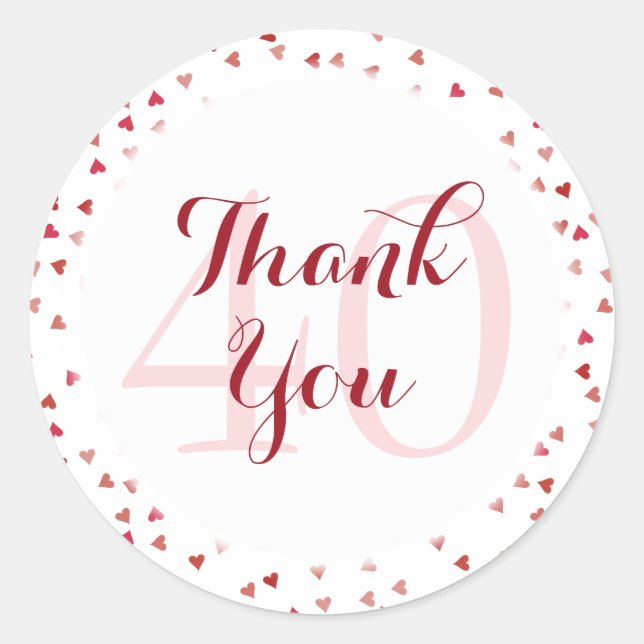 Adesivo Redondo 40º aniversário do casamento Ruby Hearts Obrigado (Frente)