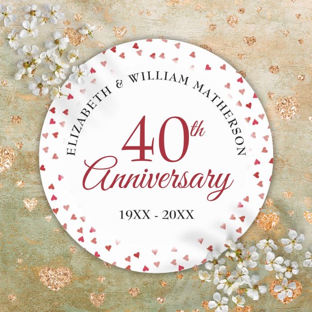 Adesivo Redondo 40º aniversário do casamento Ruby Love Hearts (40th Wedding Anniversary Ruby Love Hearts Classic Round Sticker)