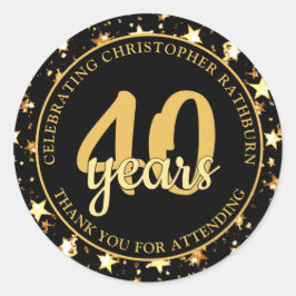 Adesivo Redondo 40º Aniversário Estrelas Preto e Dourado OBRIGADO