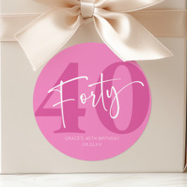 Adesivo Redondo 40º Favor da Festa de aniversário 40ª Rosa