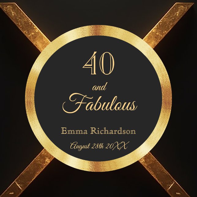 Adesivo Redondo 40 and fabulous black gold name (Criador carregado)