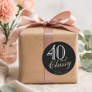 Adesivo Redondo 40 e Aniversário Negro Elegante Moderno e Clássi