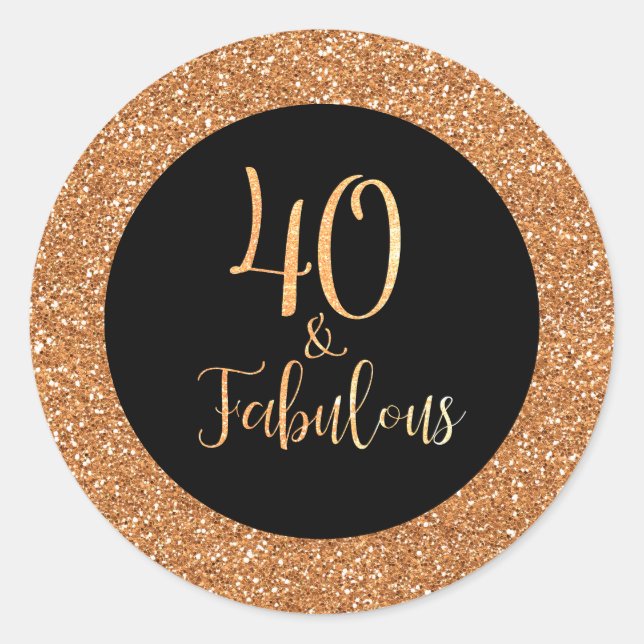 Adesivo Redondo 40 e fabuloso Aniversário, Dourado Brilhante (Frente)