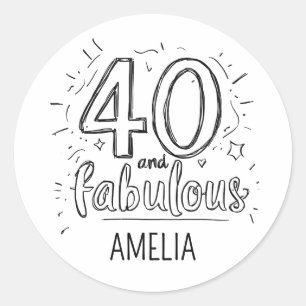Adesivo Redondo 40 e Fabuloso Doodle Feliz Aniversário