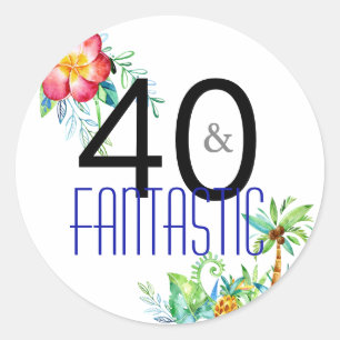 Adesivo Redondo 40 e partido de aniversário de 40 anos tropical