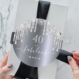 Adesivo Redondo 40 fabulosos aniversários cintilação prateada