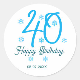 Adesivo Redondo 40th birthday add name date year blue template