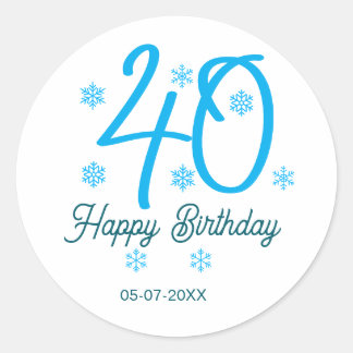 Adesivo Redondo 40th birthday add name date year blue template