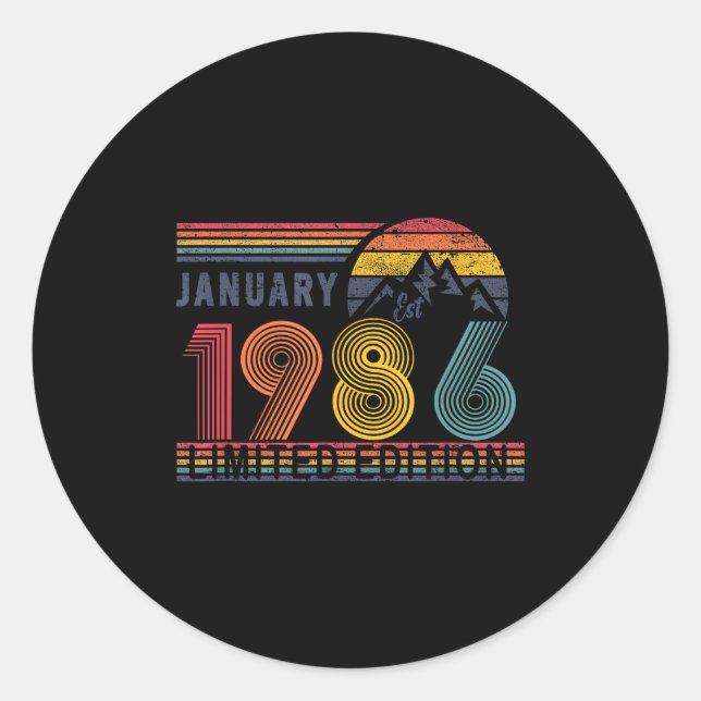 Adesivo Redondo 40th Birthday Retro Shirt,1986 Swea Gift January T (Frente)