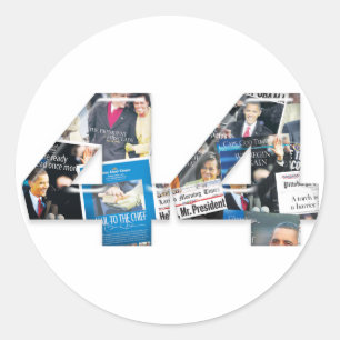 Adesivo Redondo 44: Colagem do jornal da inauguração de Obama