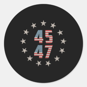 Adesivo Redondo 45 47 Presidente Retro Vintage Usa Flag 2024 Presi