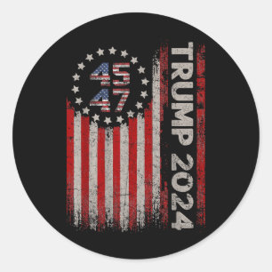 Adesivo Redondo 45 47 Trump 2025 American Flag