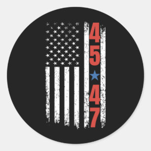 Adesivo Redondo 45 47 Trump Presidente Bandeira Americana Vintage