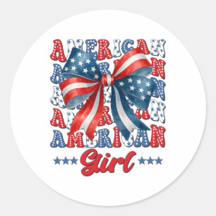 Adesivo Redondo 4 de Julho American Girl Coquette Bandeira dos EUA