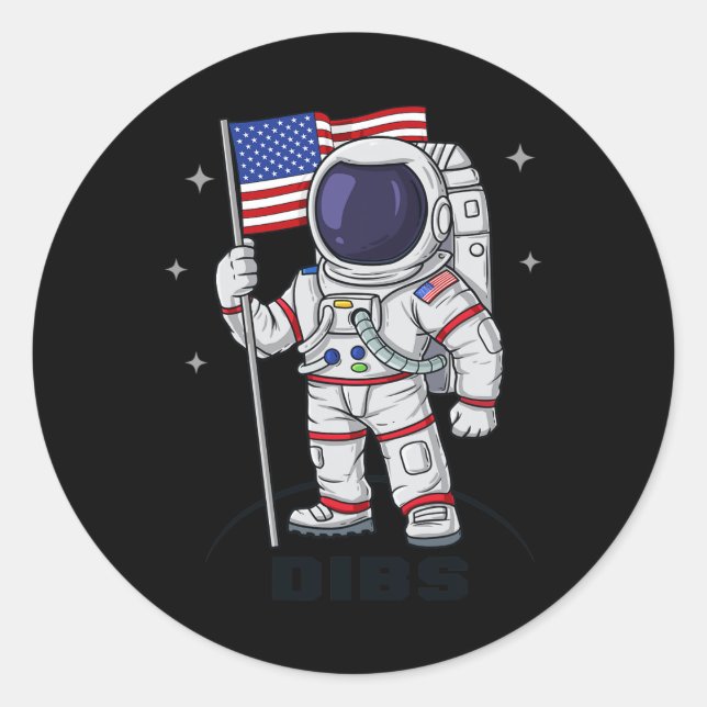 Adesivo Redondo 4 De Julho Astronauta Americano Bandeira Difundida (Frente)