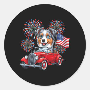 Adesivo Redondo 4 De Julho Australian Shepherd Cachorro Engraçado