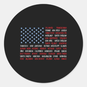 Adesivo Redondo 4 de Julho Bandeira Americana dos EUA Todos os 50