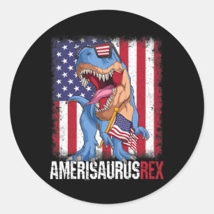 Adesivo Redondo 4 De Julho Bandeira Americana Usa Dino Amerisaurus