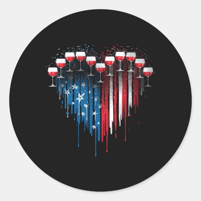 Adesivo Redondo 4 De Julho Bebe Vinhos De Provando Americano (Frente)