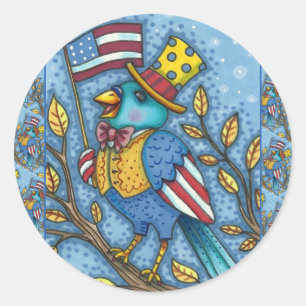 ADESIVO REDONDO 4 DE JULHO BLUEBIRD TWEET, AMERICAN FLAG EUA
