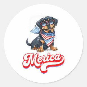 Adesivo Redondo 4 de julho Cão Patriótico Rottweiler Merica
