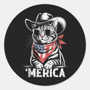 Adesivo Redondo 4 De Julho Cat Cowboy Merica Kitten Patriot Boys