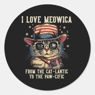 Adesivo Redondo 4 De Julho Cat I Love Meowica Patriotic Cat