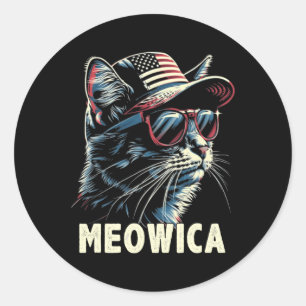 Adesivo Redondo 4 de julho Cat Meowica Cat Lover EUA