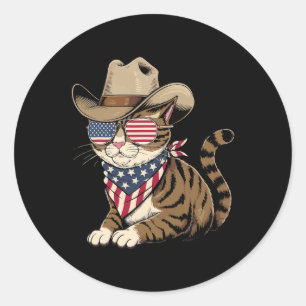 Adesivo Redondo 4 De Julho Cat Para Cowboy Lover Usa Flag American