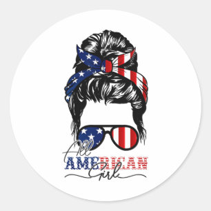 Adesivo Redondo 4 De Julho Coque Desgrenhado Garotas All American