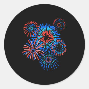 Adesivo Redondo 4 de julho de fogos de artifício em aquarela patri