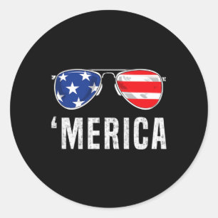 Adesivo Redondo 4 de julho de Merica American Flag Sunglass Boys G
